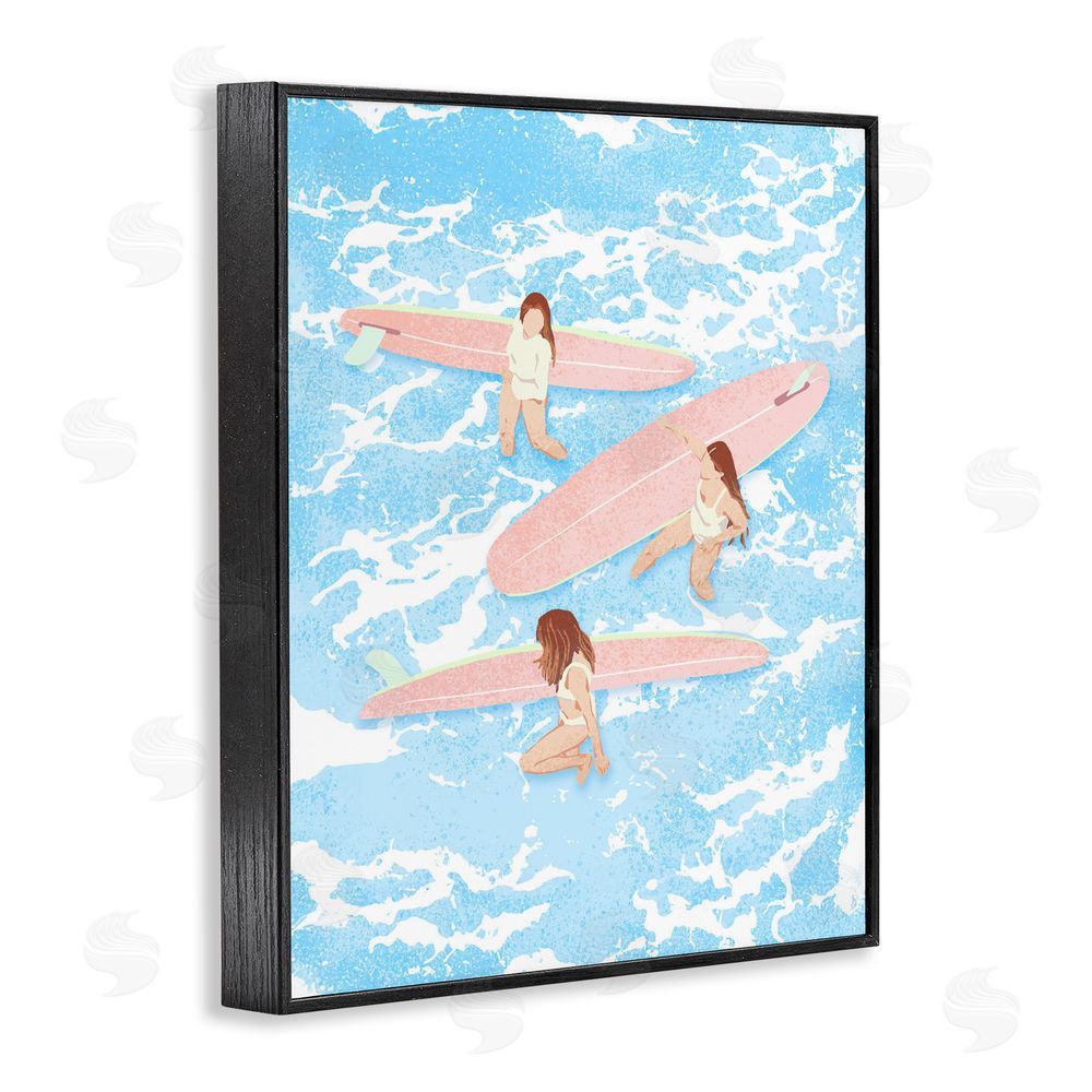 Ziwei Li Surfing Girls Trio Black Framed Giclee Print Wall Art