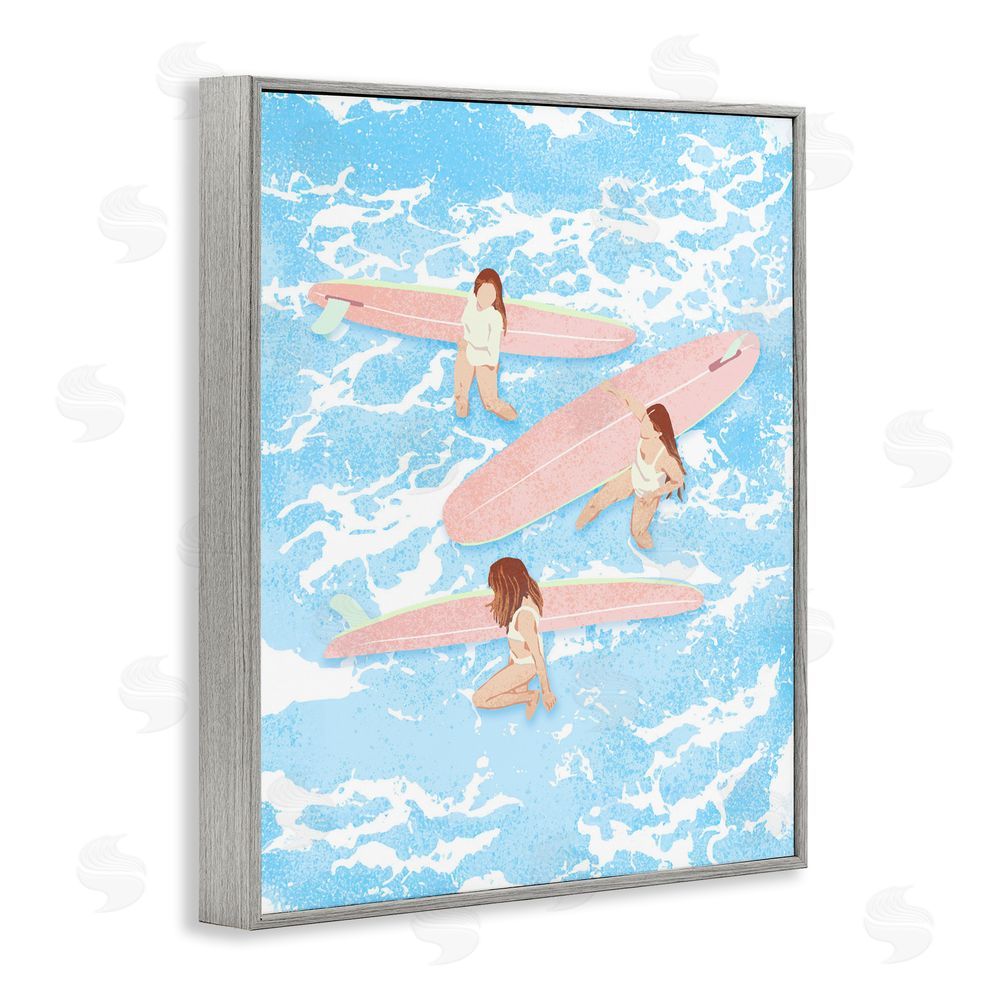 Ziwei Li Surfing Girls Trio Gray Framed Giclee Print Wall Art