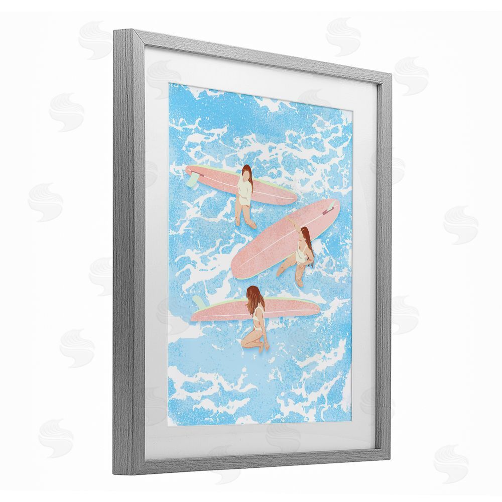 Ziwei Li Surfing Girls Trio Gray Framed Print Under Glass Wall Art