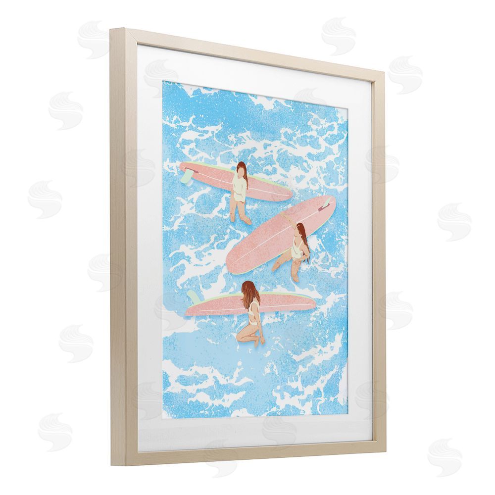 Ziwei Li Surfing Girls Trio Brown Framed Print Under Glass Wall Art