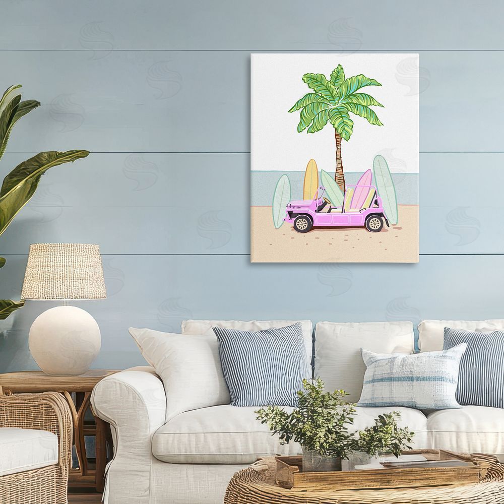Ziwei Li Surfboard Filled Car Stretched Canvas Wall Art Print in Room