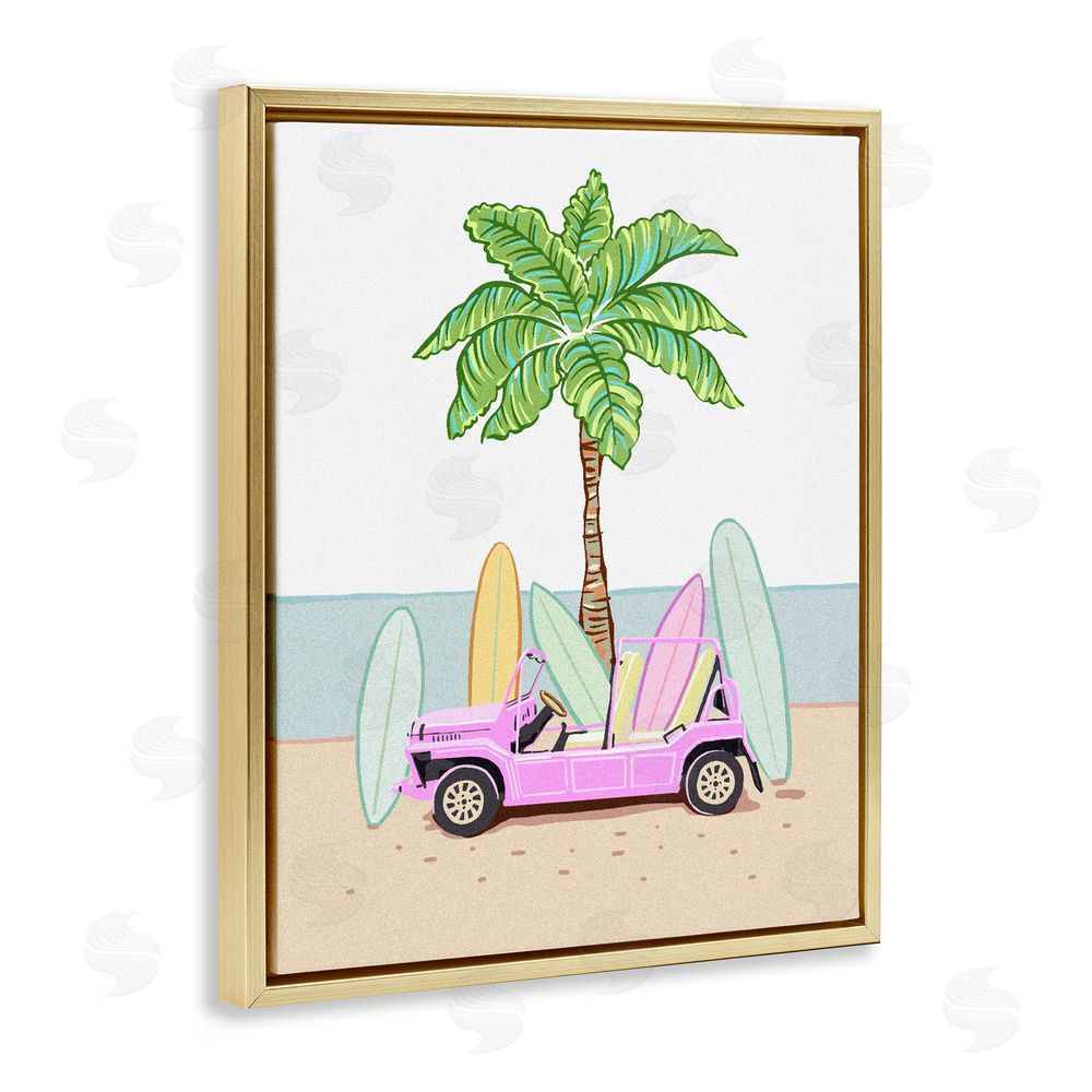 Ziwei Li Surfboard Filled Car Gold Floating Frame Canvas Wall Art Print