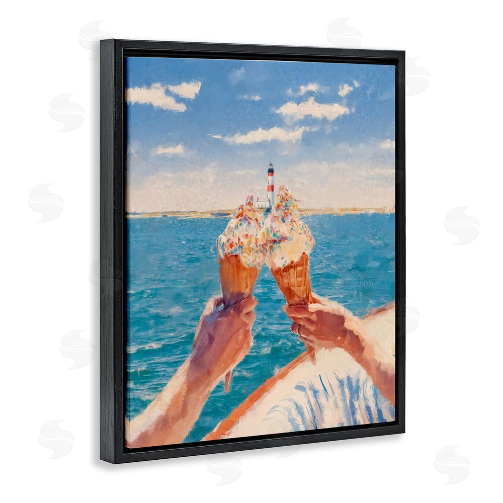 Ziwei Li Ice Cream Cheers on Boat Black Floating Frame Canvas Wall Art Print