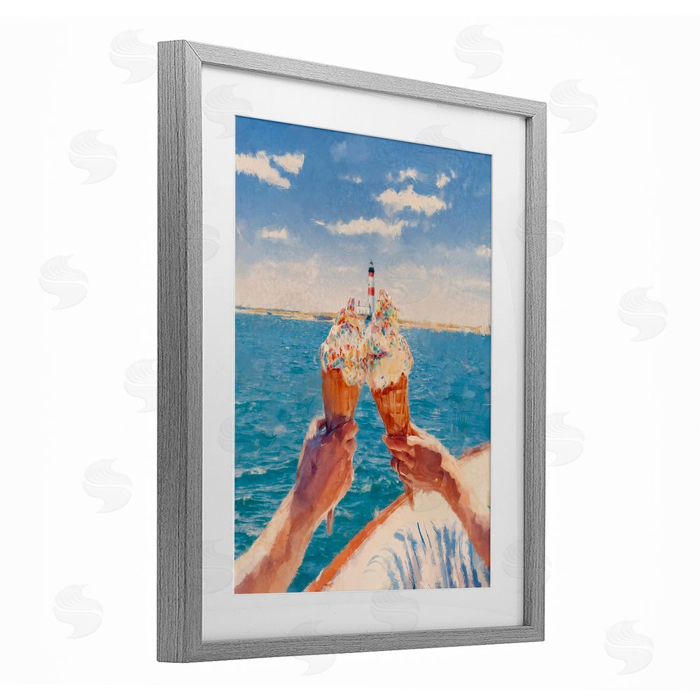 Ziwei Li Ice Cream Cheers on Boat Gray Framed Print Under Glass Wall Art
