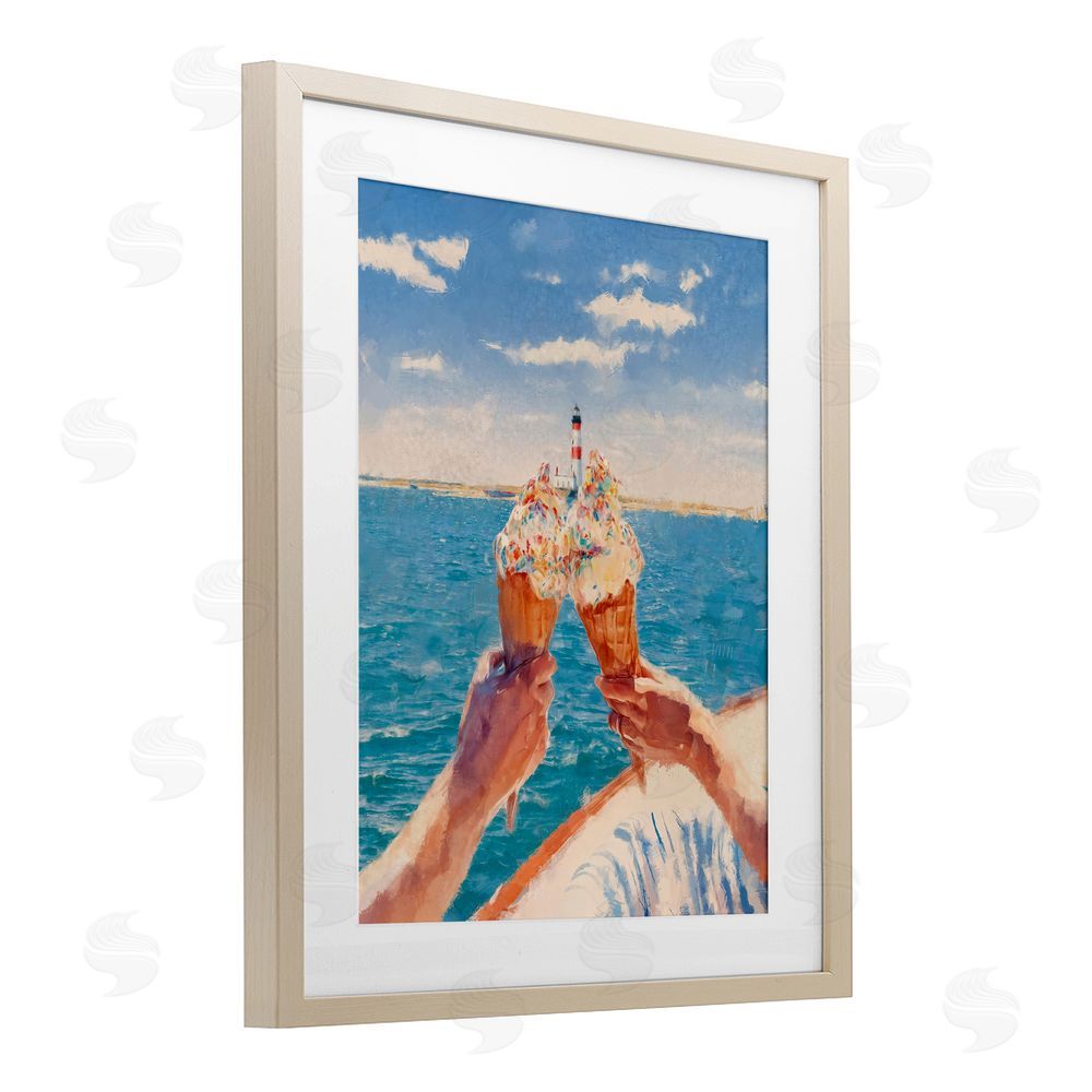 Ziwei Li Ice Cream Cheers on Boat Brown Framed Print Under Glass Wall Art