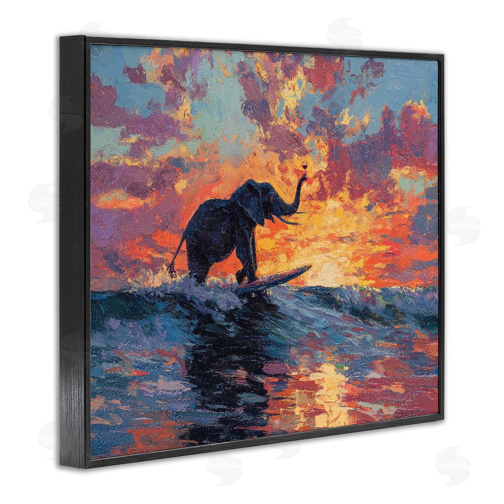 Ziwei Li Sunset Surf Elephant Black Framed Giclee Print Wall Art