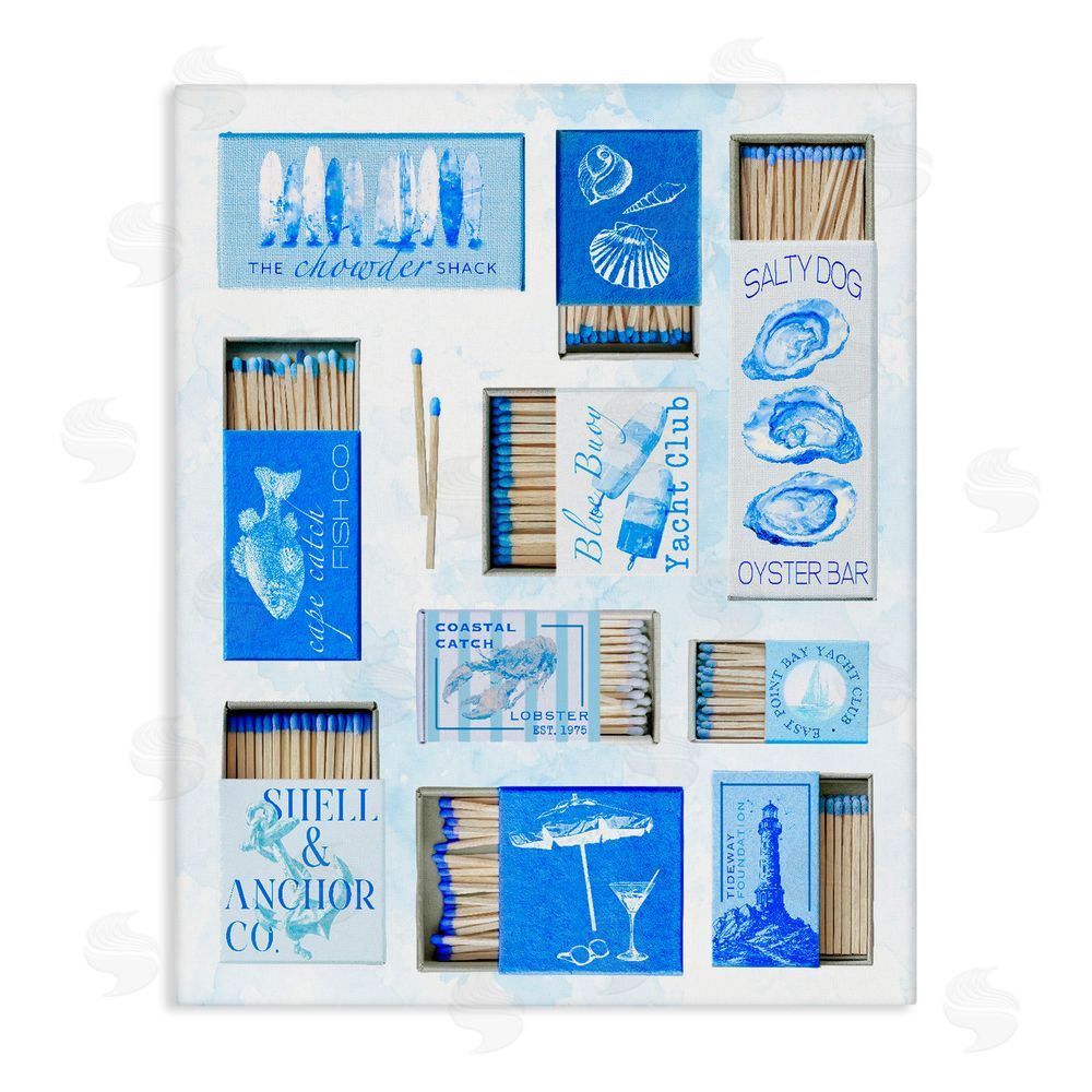 Ziwei Li Blue Coastal Matchboxes Stretched Canvas Wall Art Print