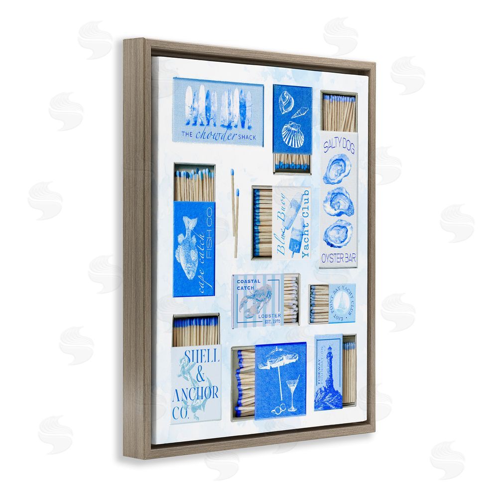 Ziwei Li Blue Coastal Matchboxes Brown Floating Frame Canvas Wall Art Print