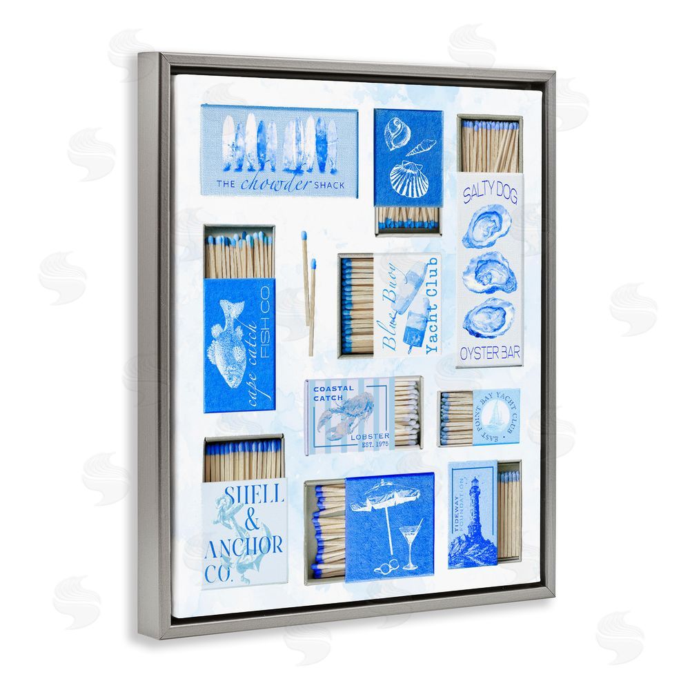 Ziwei Li Blue Coastal Matchboxes Gray Floating Frame Canvas Wall Art Print