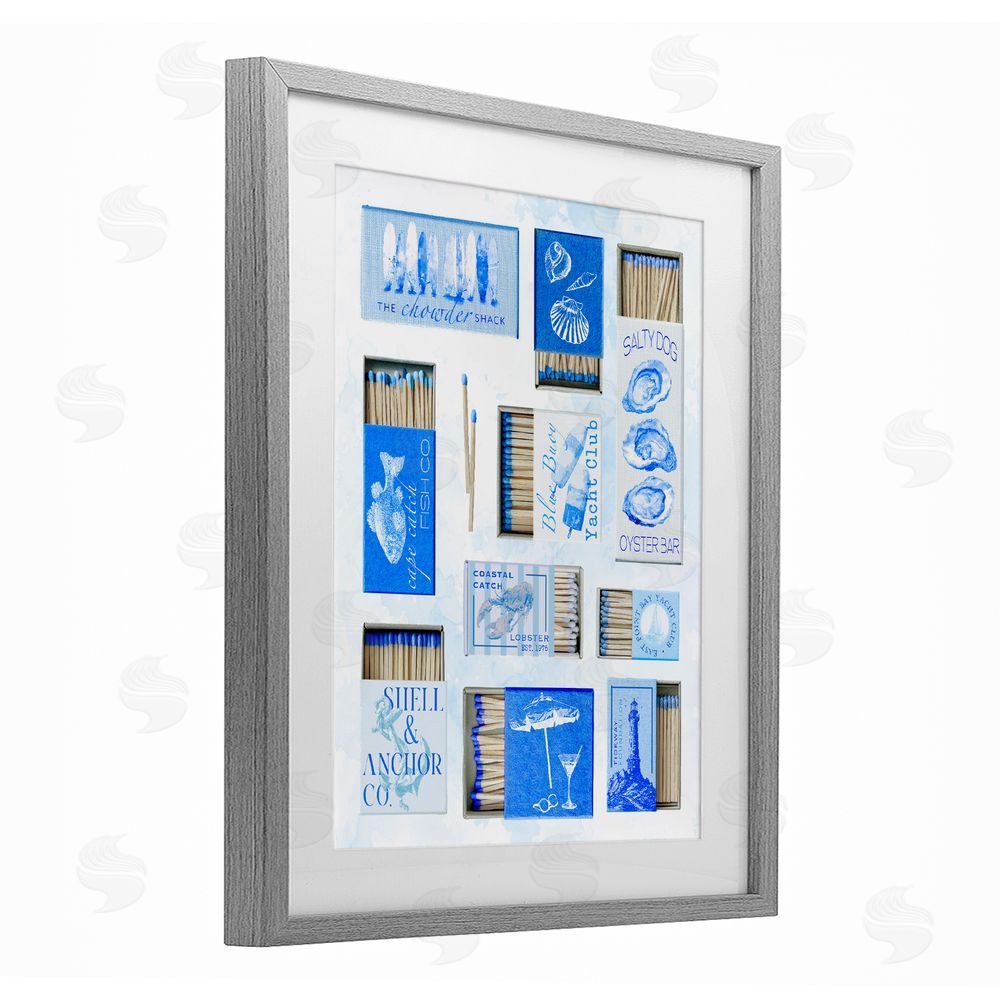 Ziwei Li Blue Coastal Matchboxes Gray Framed Print Under Glass Wall Art
