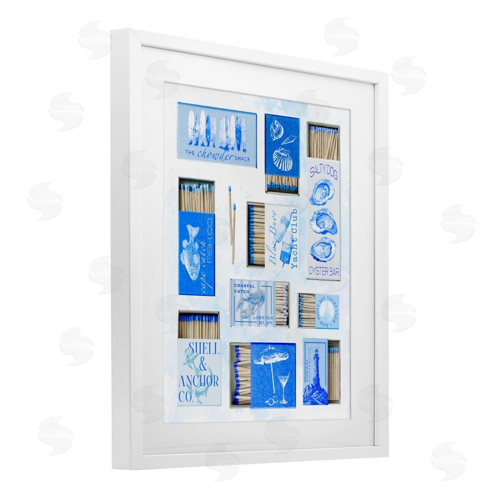 Ziwei Li Blue Coastal Matchboxes White Framed Print Under Glass Wall Art