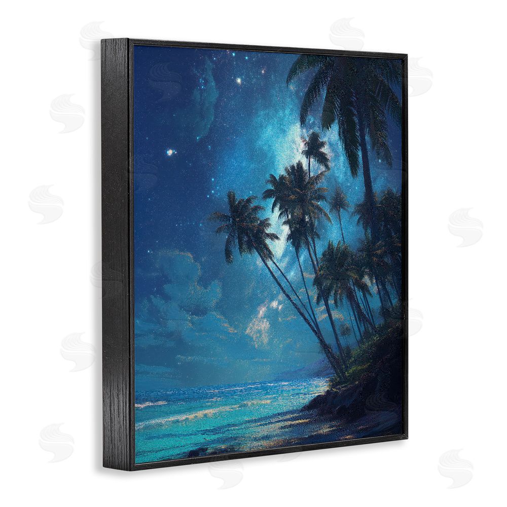Ziwei Li Moonlit Beach Palm Trees Black Framed Giclee Print Wall Art