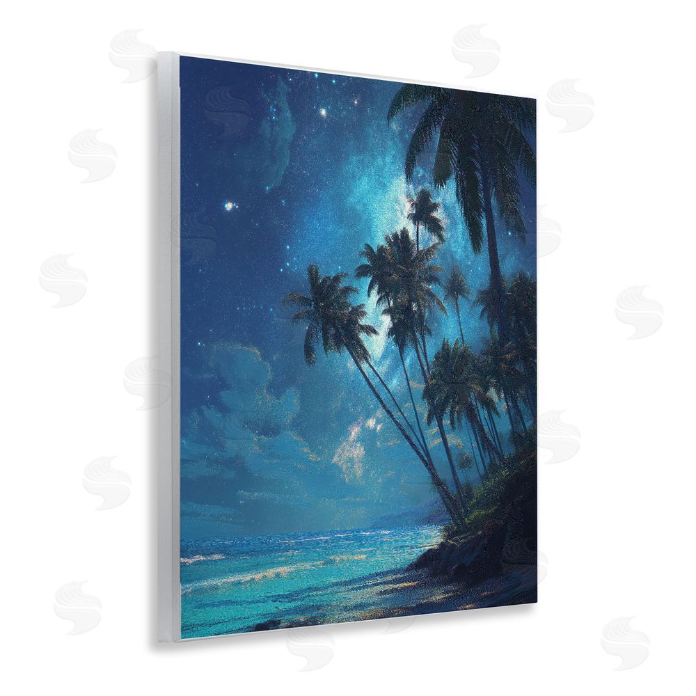 Ziwei Li Moonlit Beach Palm Trees Wooden Wall Plaque Art Print
