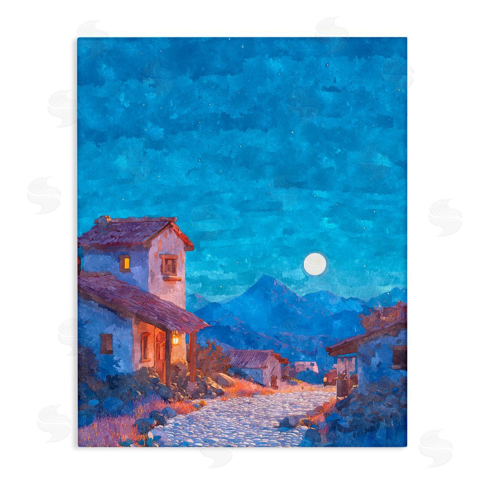 Ziwei Li Moon over Quiet Town Stretched Canvas Wall Art Print