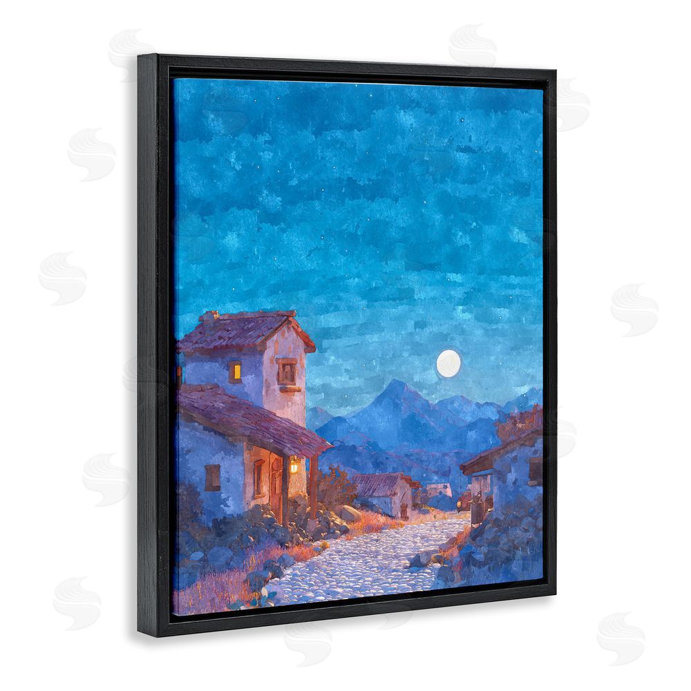 Ziwei Li Moon over Quiet Town Black Floating Frame Canvas Wall Art Print