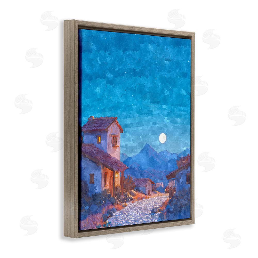Ziwei Li Moon over Quiet Town Brown Floating Frame Canvas Wall Art Print
