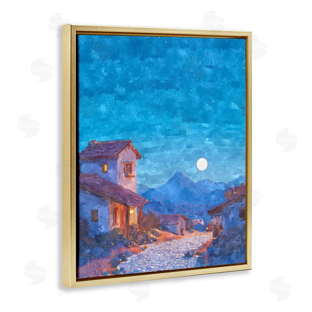 Ziwei Li Moon over Quiet Town Gold Floating Frame Canvas Wall Art Print