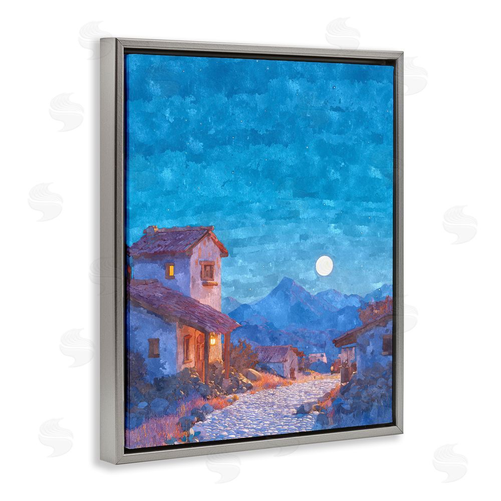 Ziwei Li Moon over Quiet Town Gray Floating Frame Canvas Wall Art Print