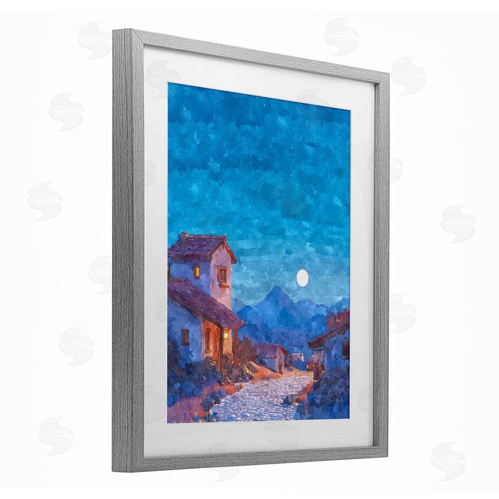 Ziwei Li Moon over Quiet Town Gray Framed Print Under Glass Wall Art