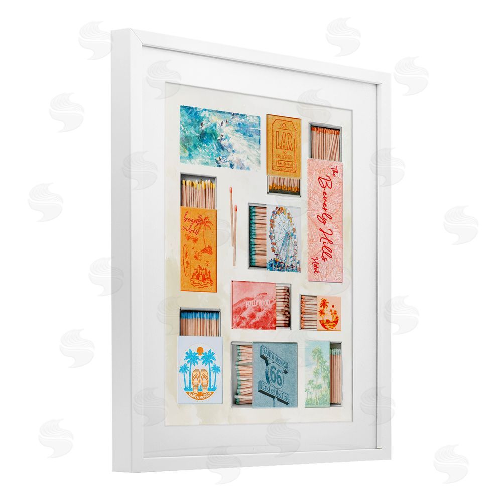 Ziwei Li California Beach Matchboxes White Framed Print Under Glass Wall Art