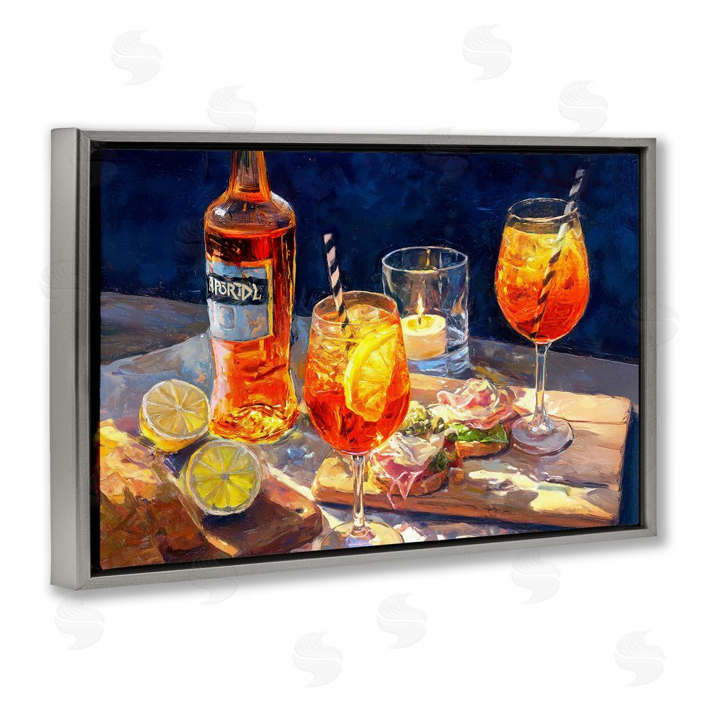 Ziwei Li Sprits Table Still Life Gray Floating Frame Canvas Wall Art Print