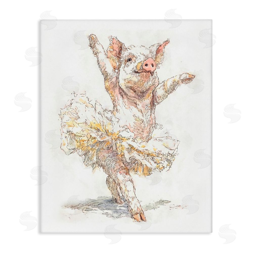 Ziwei Li Ballet Pig Tutu Stretched Canvas Wall Art Print