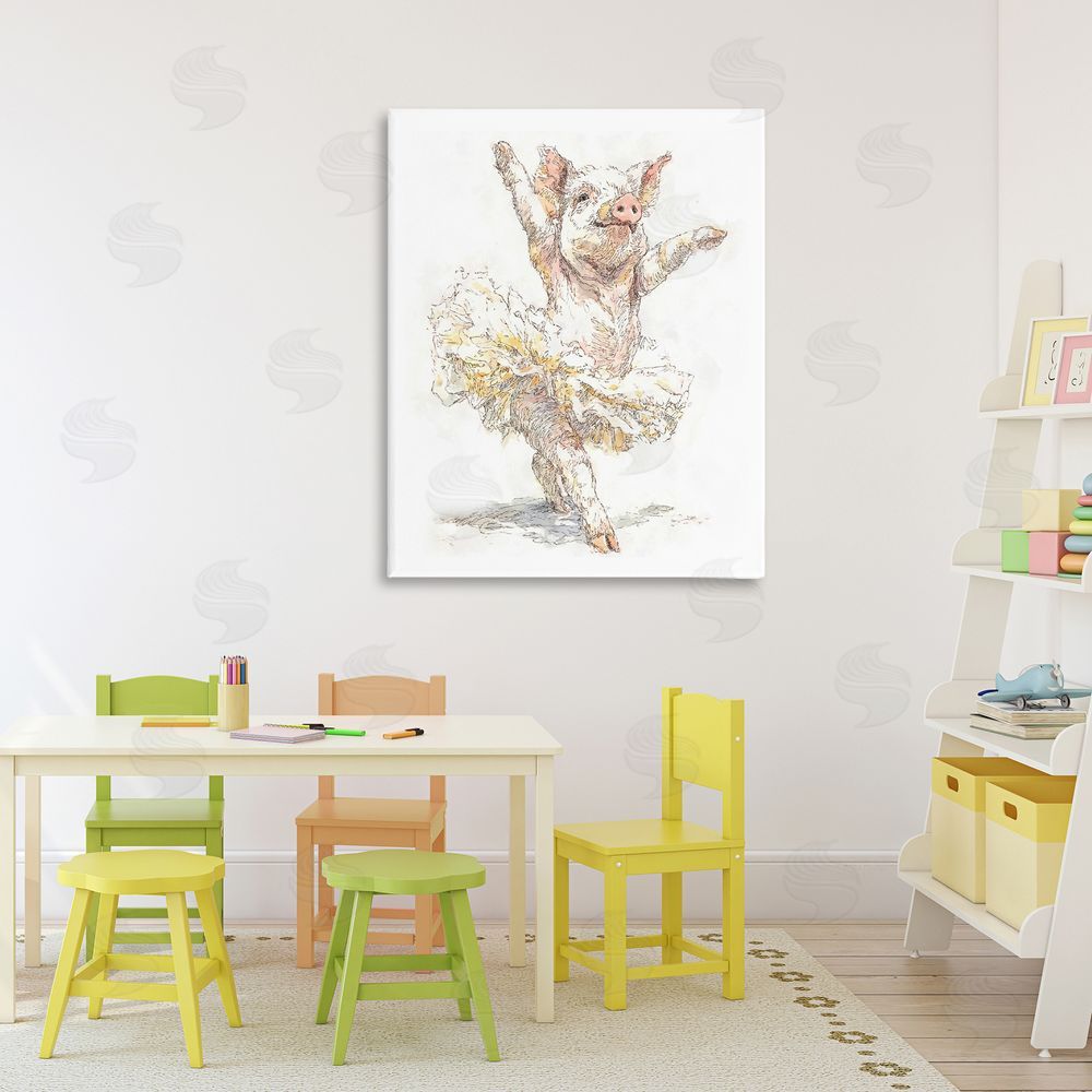 Ziwei Li Ballet Pig Tutu Stretched Canvas Wall Art Print in Room