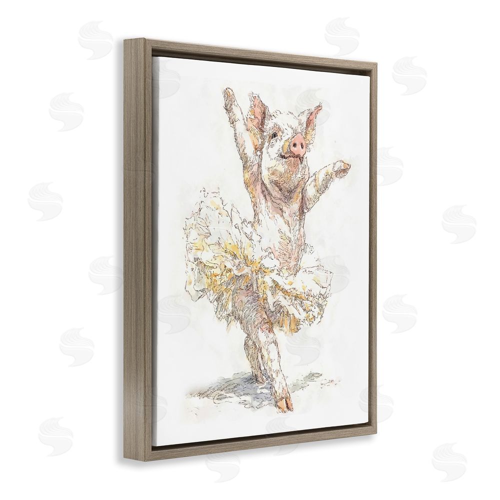Ziwei Li Ballet Pig Tutu Brown Floating Frame Canvas Wall Art Print
