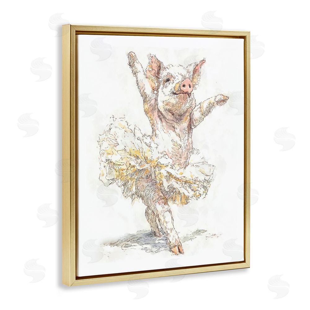 Ziwei Li Ballet Pig Tutu Gold Floating Frame Canvas Wall Art Print