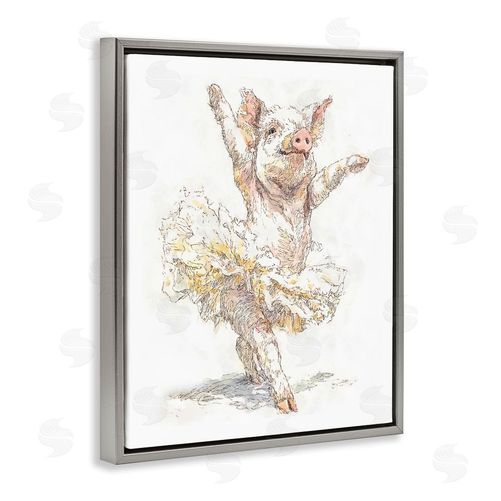 Ziwei Li Ballet Pig Tutu Gray Floating Frame Canvas Wall Art Print