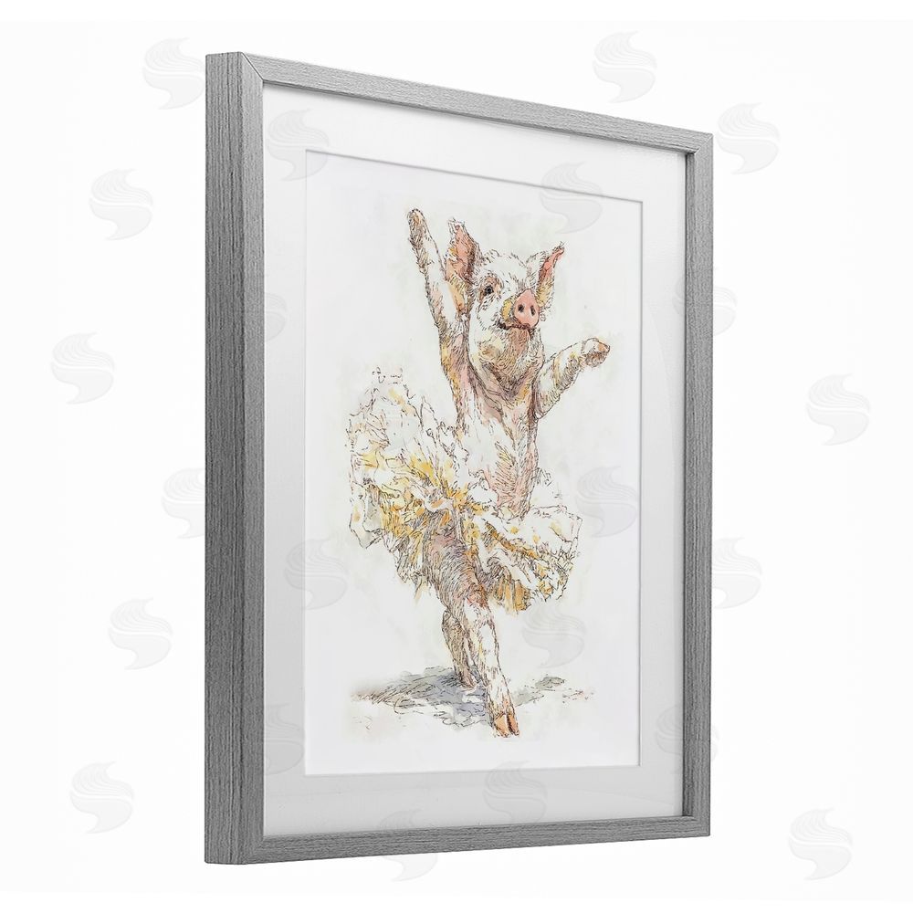 Ziwei Li Ballet Pig Tutu Gray Framed Print Under Glass Wall Art