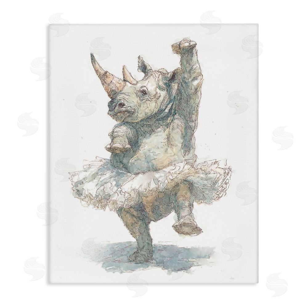 Ziwei Li Ballet Rhino Tutu Stretched Canvas Wall Art Print