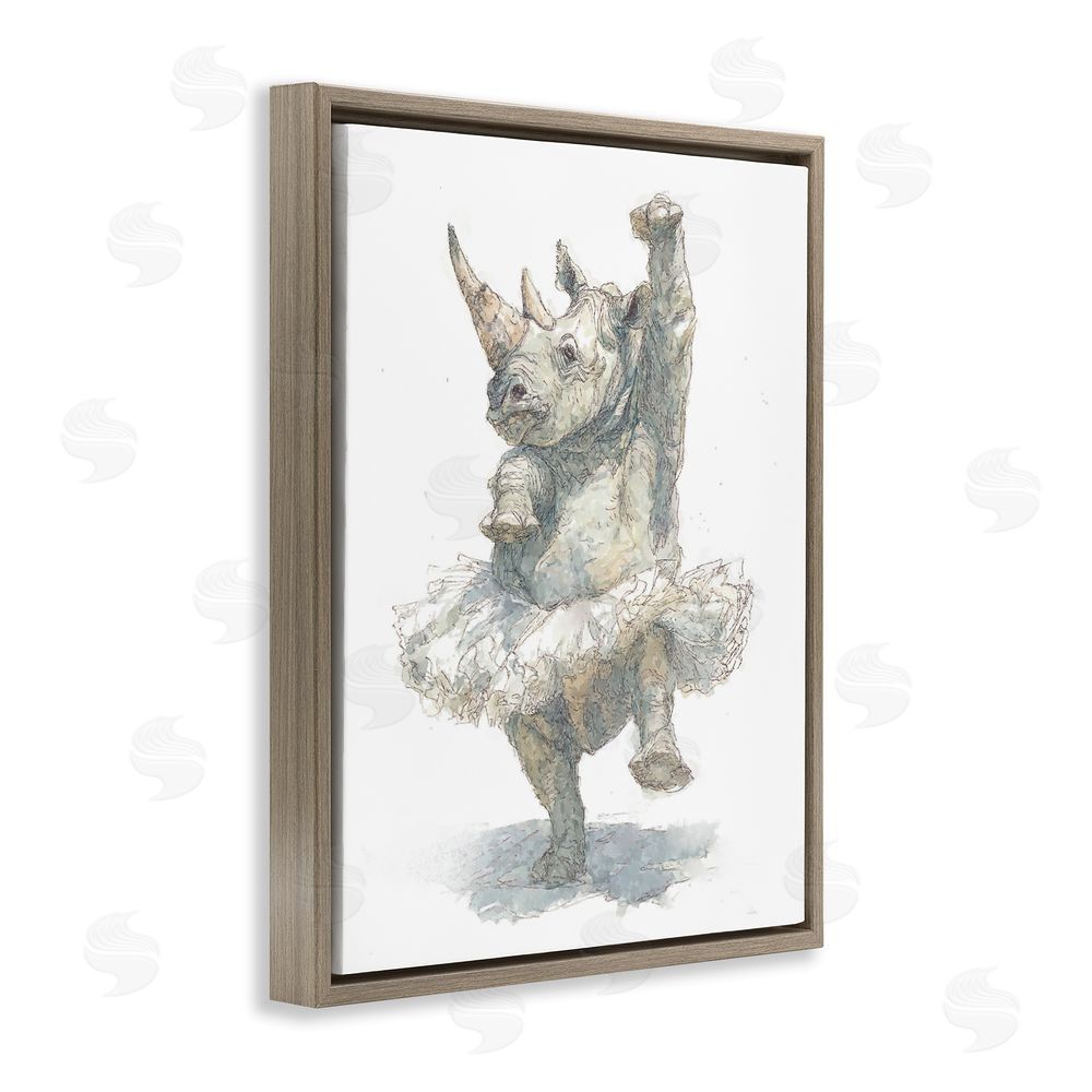 Ziwei Li Ballet Rhino Tutu Brown Floating Frame Canvas Wall Art Print