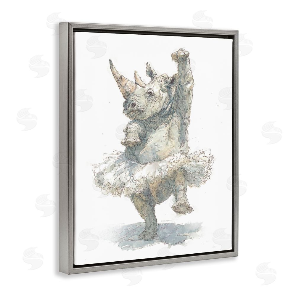 Ziwei Li Ballet Rhino Tutu Gray Floating Frame Canvas Wall Art Print