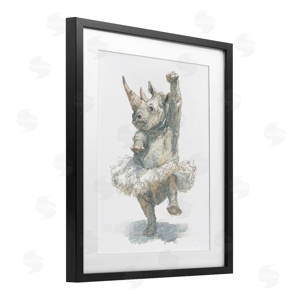 Ziwei Li Ballet Rhino Tutu Black Framed Print Under Glass Wall Art