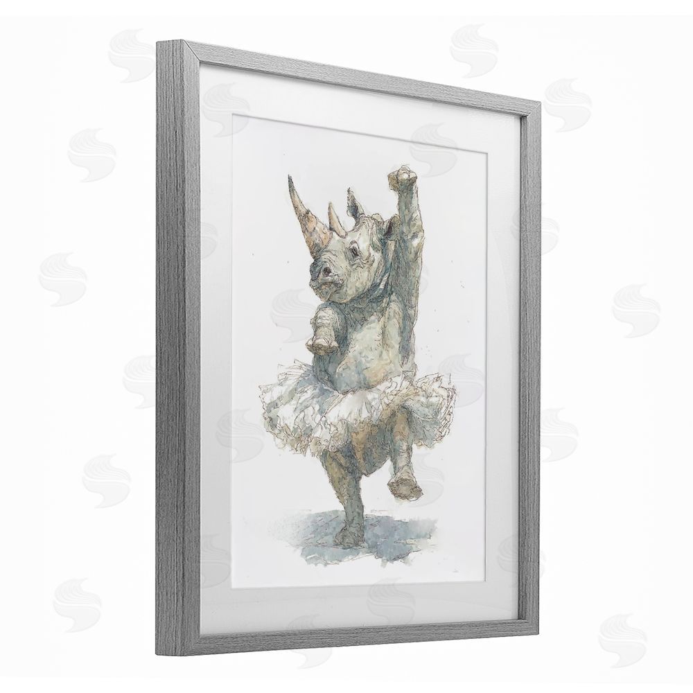 Ziwei Li Ballet Rhino Tutu Gray Framed Print Under Glass Wall Art