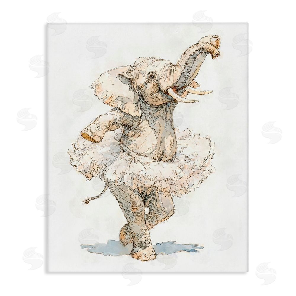 Ziwei Li Ballet Elephant Tutu Stretched Canvas Wall Art Print