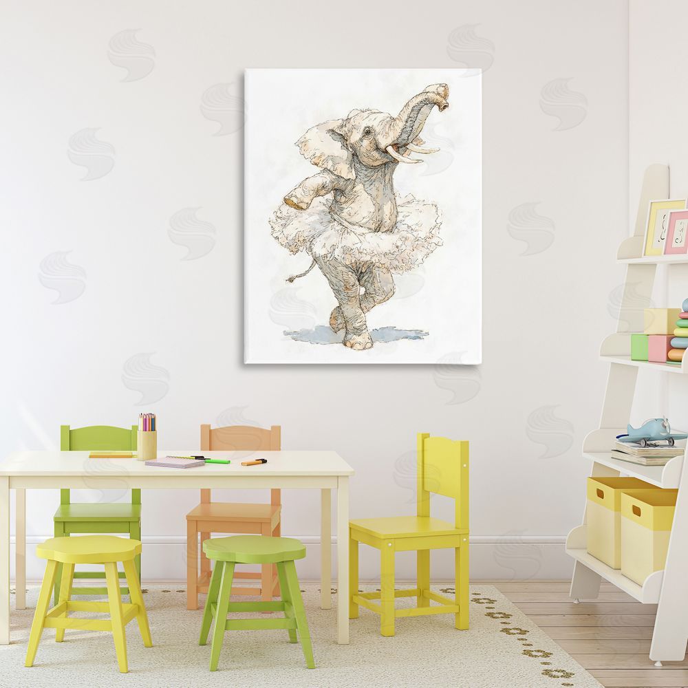 Ziwei Li Ballet Elephant Tutu Stretched Canvas Wall Art Print in Room