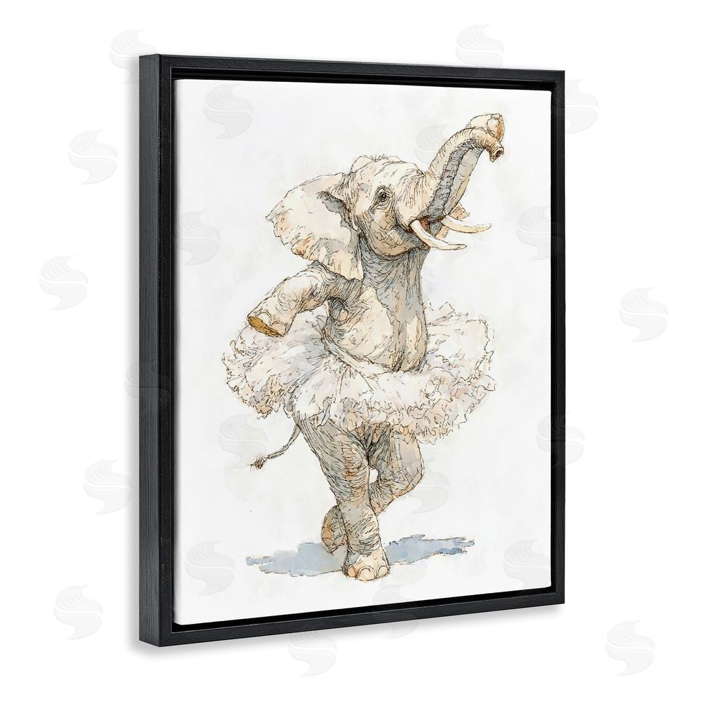 Ziwei Li Ballet Elephant Tutu Black Floating Frame Canvas Wall Art Print