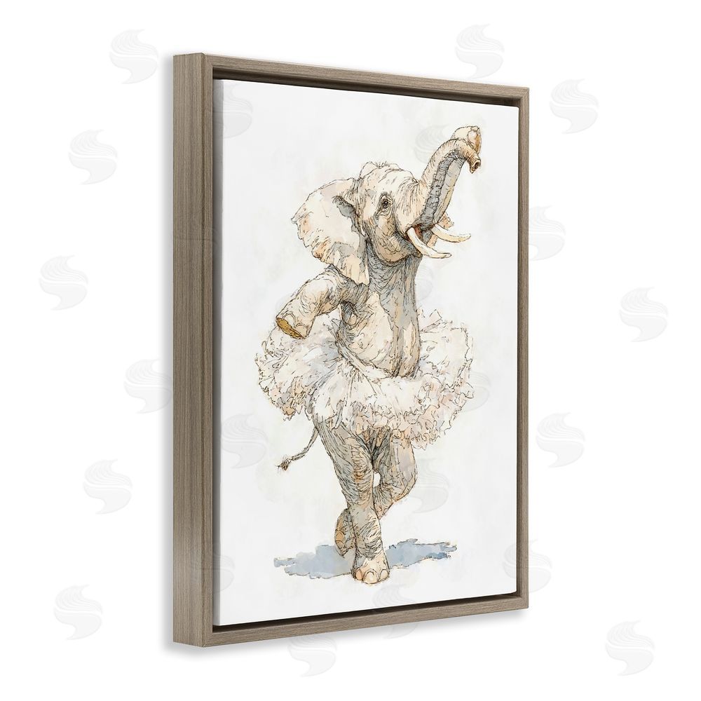 Ziwei Li Ballet Elephant Tutu Brown Floating Frame Canvas Wall Art Print