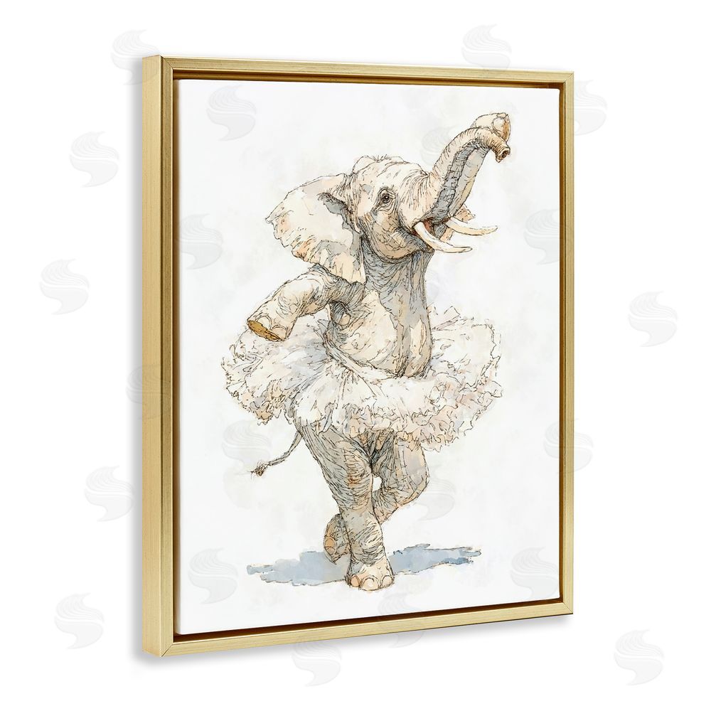 Ziwei Li Ballet Elephant Tutu Gold Floating Frame Canvas Wall Art Print