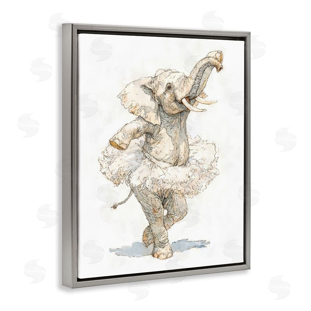 Ziwei Li Ballet Elephant Tutu Gray Floating Frame Canvas Wall Art Print