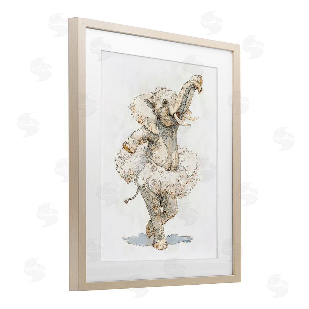 Ziwei Li Ballet Elephant Tutu Brown Framed Print Under Glass Wall Art