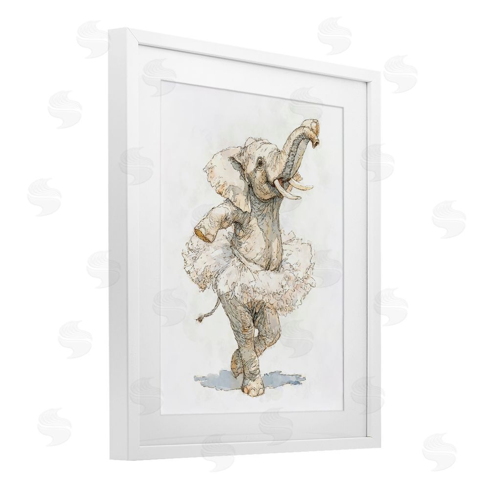 Ziwei Li Ballet Elephant Tutu White Framed Print Under Glass Wall Art