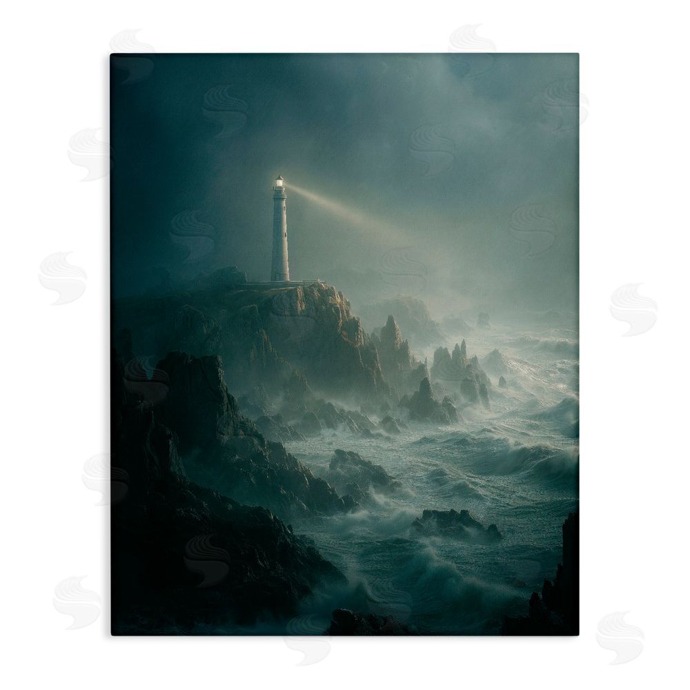 Ziwei Li Lighthouse and Stormy Cliff Stretched Canvas Wall Art Print