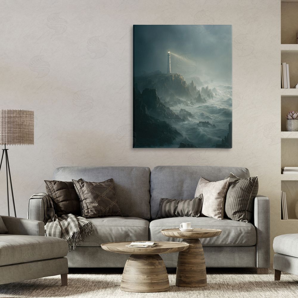 Ziwei Li Lighthouse and Stormy Cliff Stretched Canvas Wall Art Print in Room