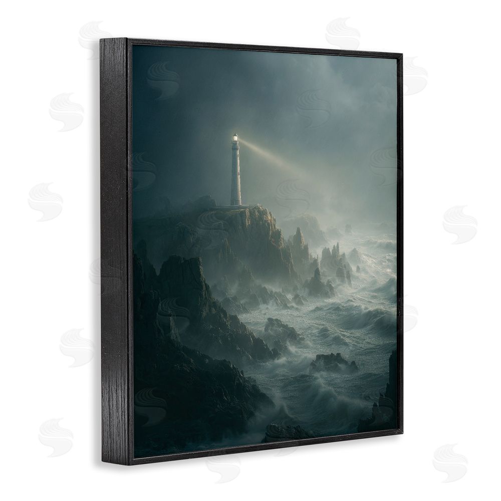 Ziwei Li Lighthouse and Stormy Cliff Black Framed Giclee Print Wall Art