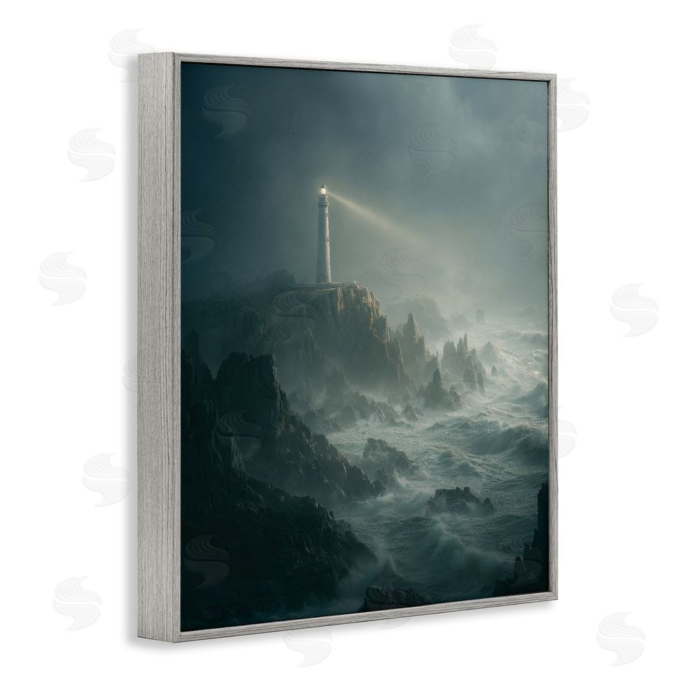 Ziwei Li Lighthouse and Stormy Cliff Gray Framed Giclee Print Wall Art