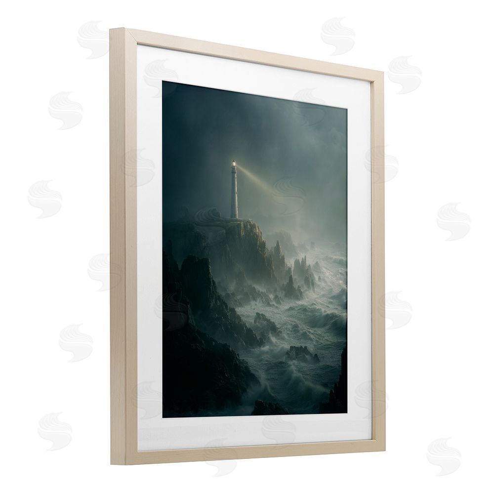 Ziwei Li Lighthouse and Stormy Cliff Brown Framed Print Under Glass Wall Art