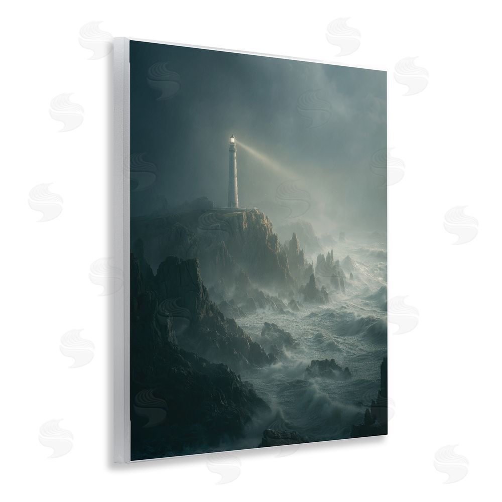 Ziwei Li Lighthouse and Stormy Cliff Wooden Wall Plaque Art Print